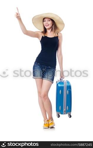 Young girl travelling isolated on the white