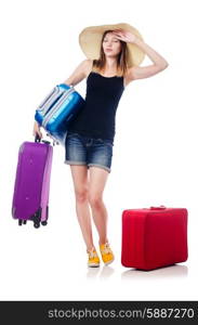 Young girl travelling isolated on the white