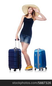 Young girl travelling isolated on the white