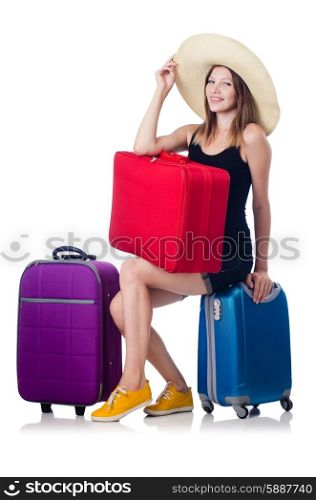 Young girl travelling isolated on the white