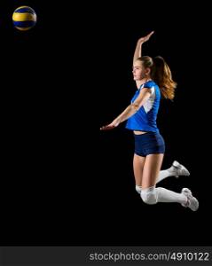 Young girl volleyball player isolated