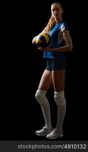 Young girl volleyball player isolated