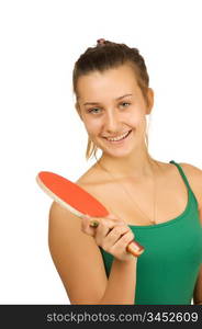 young girl with a racket ping-pong isolated on white