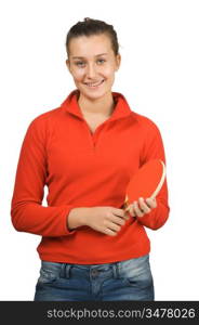 young girl with a racket ping-pong isolated on white