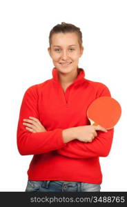 young girl with a racket ping-pong isolated on white