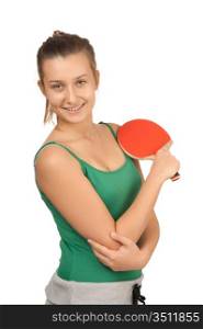 young girl with a racket ping-pong isolated on white