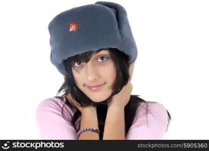 young girl with a russian hat portrait