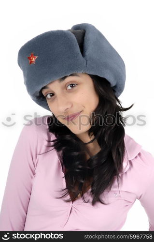 young girl with a russian hat portrait