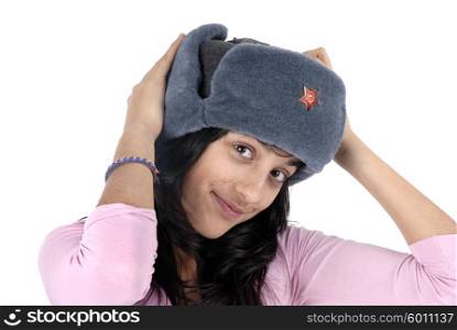 young girl with a russian hat portrait