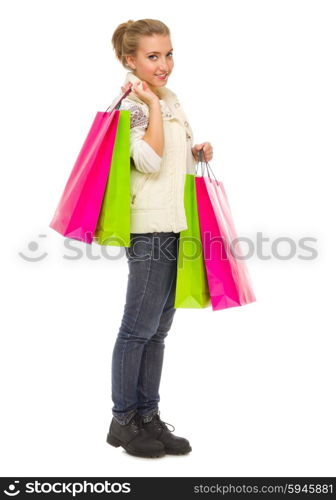 Young girl with bags isolated