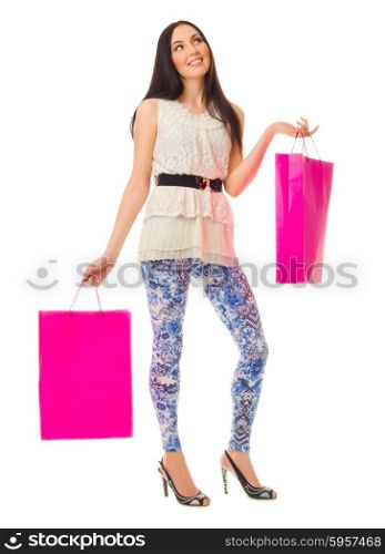 Young girl with bags isolated
