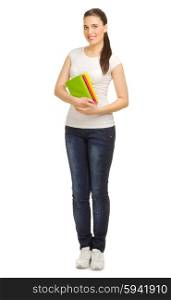 Young girl with books isolated