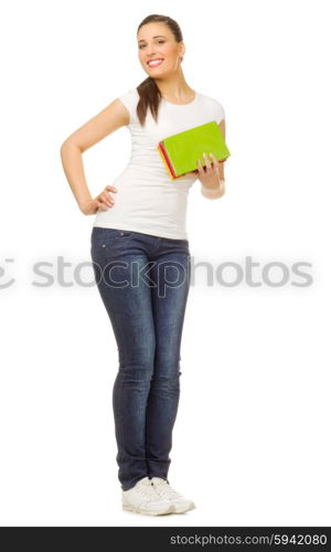 Young girl with books isolated