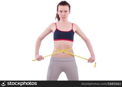Young girl with centimeter in dieting concept