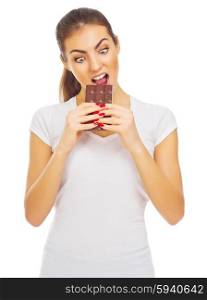 Young girl with chocolate isolated