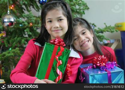 Young girl with christmas present