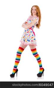 Young girl with colourful clothing on white