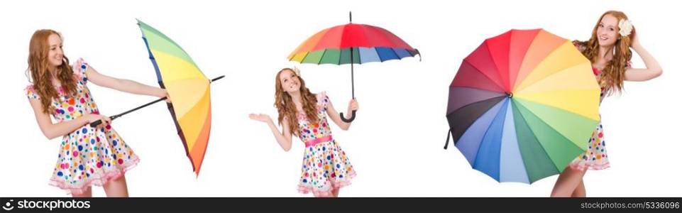 Young girl with colourful umbrella. The young girl with colourful umbrella