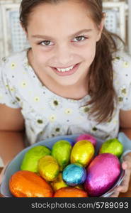 Young girl with Easter eggs