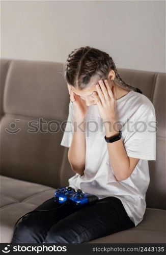 young girl with joystick