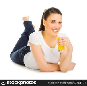 Young girl with juice isolated