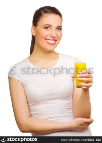 Young girl with orange juice isolated