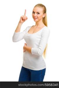 Young girl with raised finger isolated