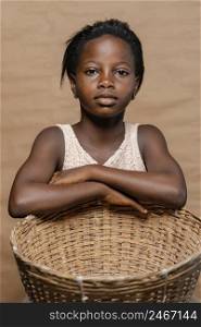 young girl with straw basket