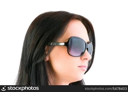Young girl with sunglasses isolated on white
