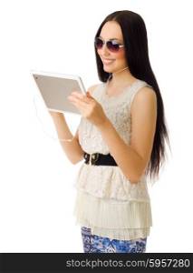 Young girl with tablet PC isolated