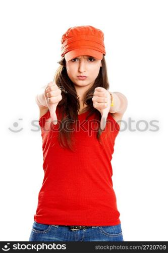 Young girl with thumbs down