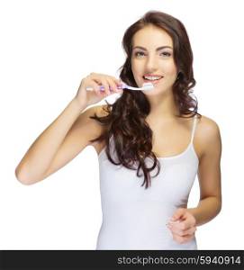 Young girl with toothbrush isolated