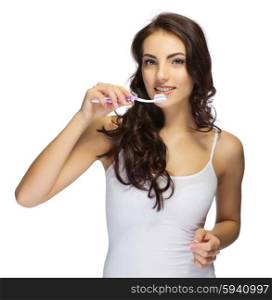 Young girl with toothbrush isolated