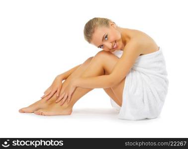 Young girl with towel isolated