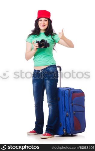 Young girl with travel case and camera