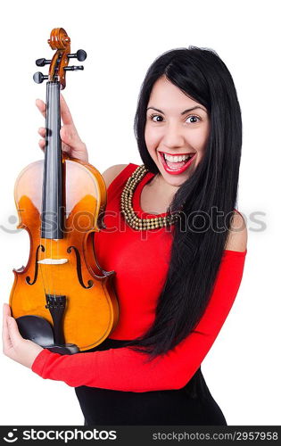 Young girl with violin on white