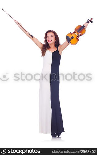 Young girl with violin on white