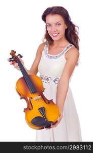 Young girl with violin on white