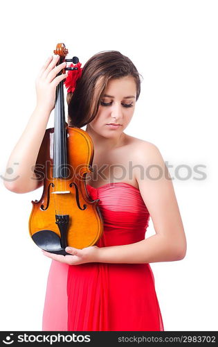 Young girl with violin on white