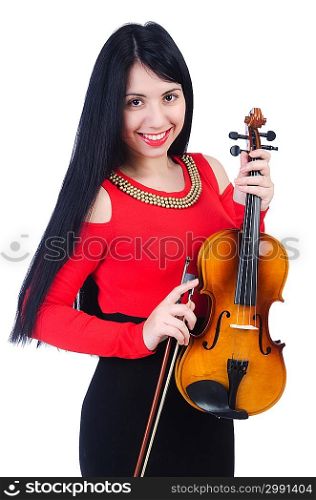 Young girl with violin on white