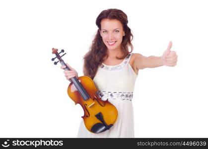 Young girl with violin on white