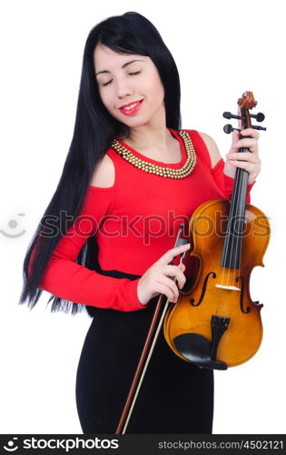 Young girl with violin on white