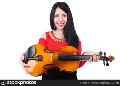 Young girl with violin on white