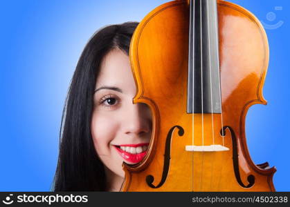 Young girl with violin on white