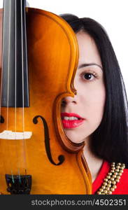 Young girl with violin on white