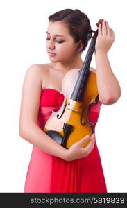 Young girl with violin on white