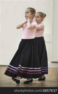 Young Girls In Costume During Character Ballet Dancing Class