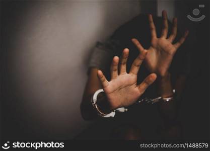Young girls were detained and tortured in the concept of women in the trafficking of people, the concept of human trafficking, International Women&rsquo;s Day.