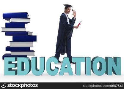 Young graduate in education concept on white