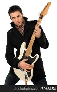 young guitar man isolated on white background